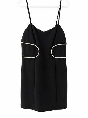 Guess Black Spaghetti Strap Mini Dress with Rhinestone Trim
